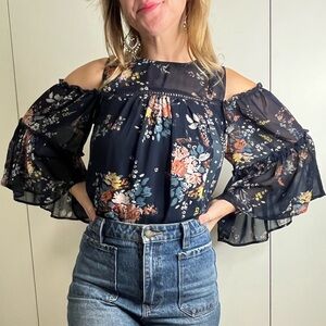Lucky Brand navy blue floral blouse